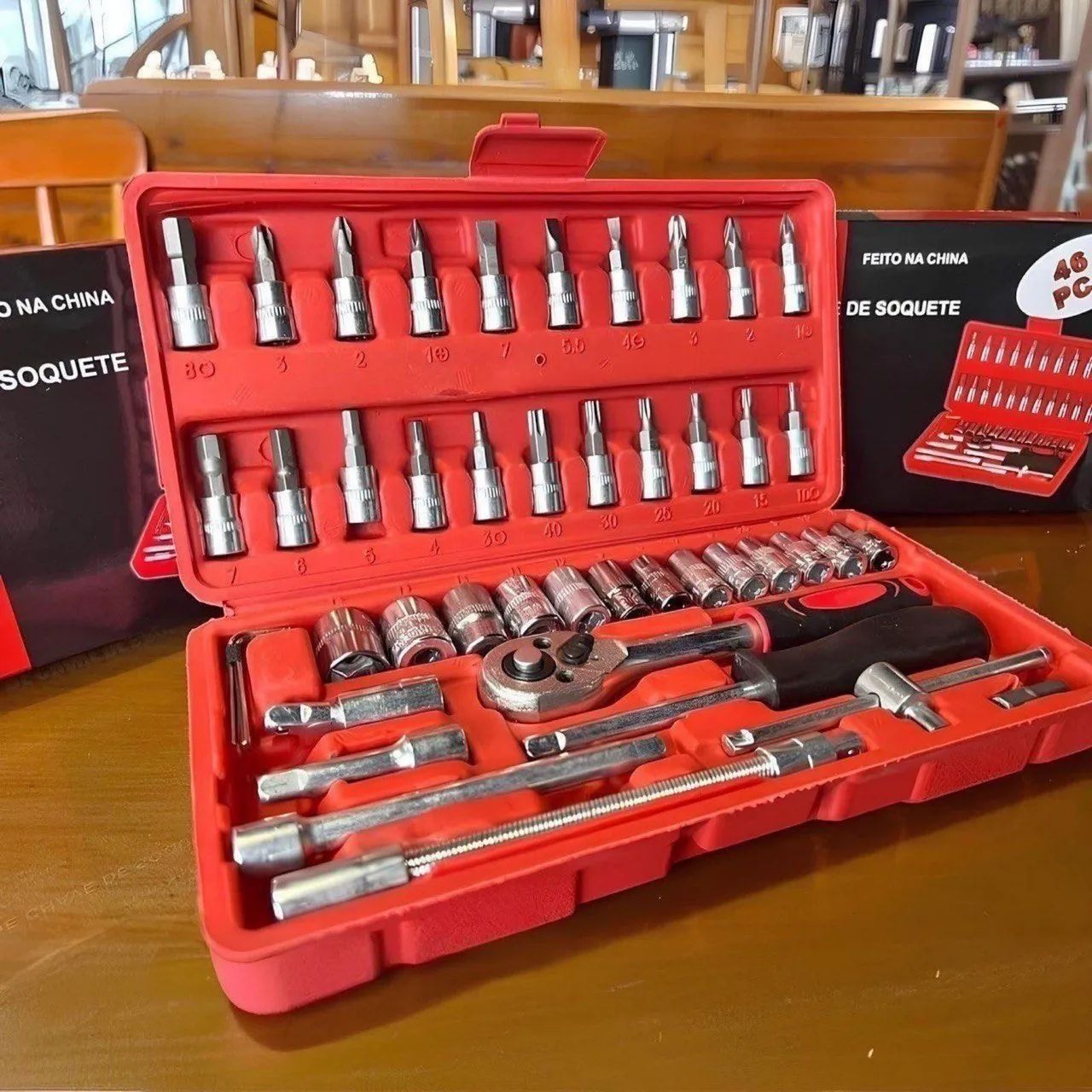 Maleta Kit Jogo De Ferramentas 46 Peças Completo Soquetes Chave Catraca Reversível - Foto 2