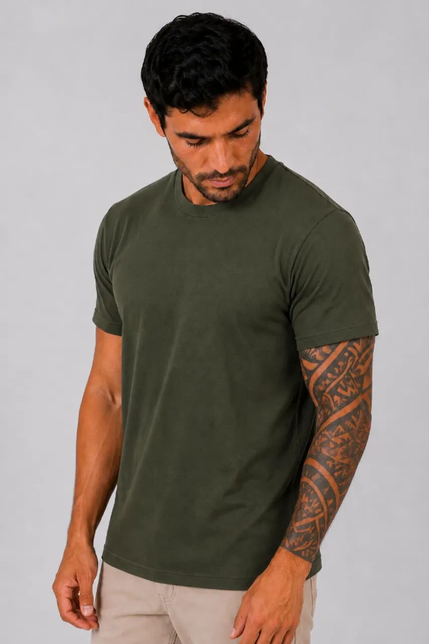 Camiseta Algodão Penteado Verde Musgo