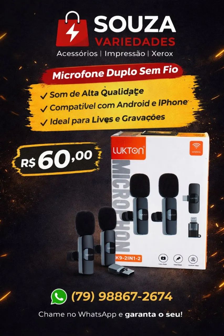 Microfone Sem Fio Lukton K9-2IN1-2