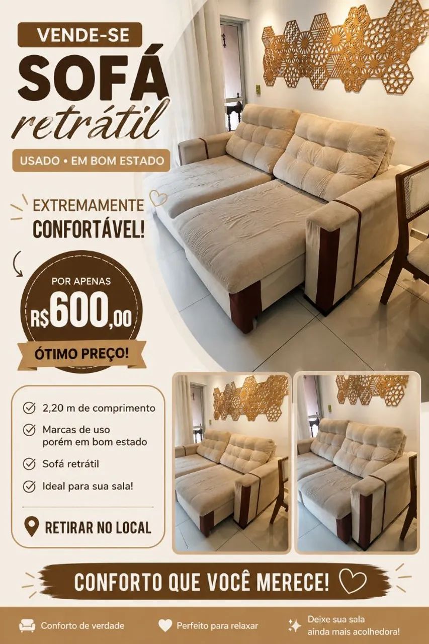 Vende-se Sofá Retrátil Usado BOM ESTADO