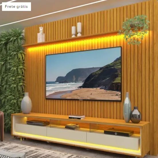 Rack com Painel para TV até 90 Polegadas LED 3 Gavetas Nobre Clean 100% MDF - Gelius Móvei - Foto 2