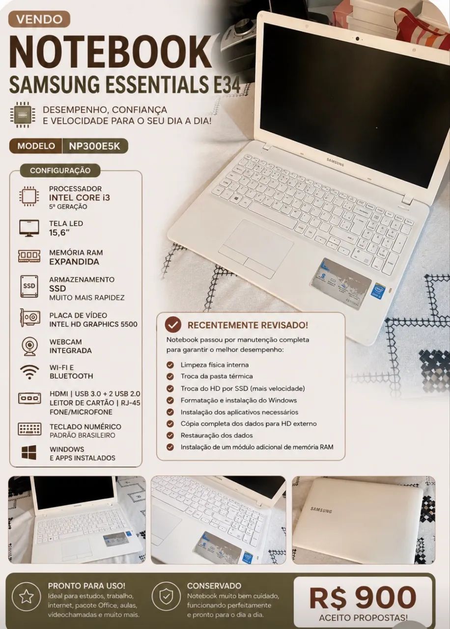 Notebook SAMSUNG branco 