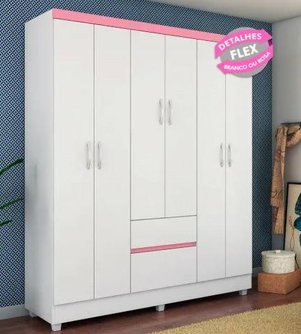 Não Perca Tempo Lindo Guarda Roupa 6 Portas Br/Rosa Novo Apenas 499,00