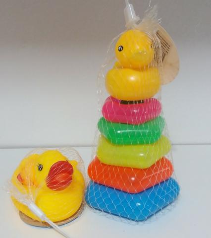KIT de 4 Patinhos de Borracha e Pirâmide de Argolas Brinquedos Educativos Infantil Criança - Foto 2