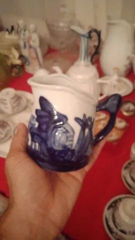 Pomba espirito santo água benta anjinho anjo porcelana ovo porta joia e caneca antiguidade