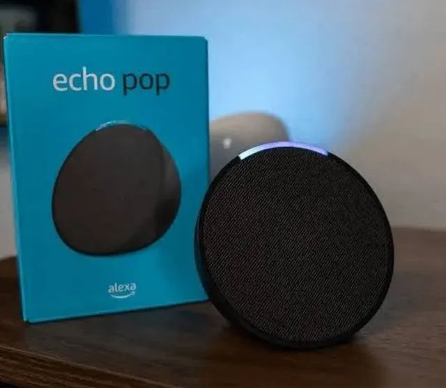 Echo Pop , com Alexa, Smart Speaker, Som Envolvente, Preto