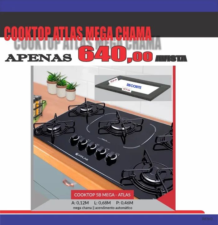 Cooktop Atlas 5 Bocas Mega Chama - Novo