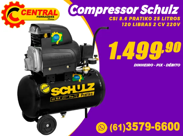 Compressor de Ar Schulz pratic Air csi 8,5 Pés 25 Litros 2 Cv Monofásico  220v