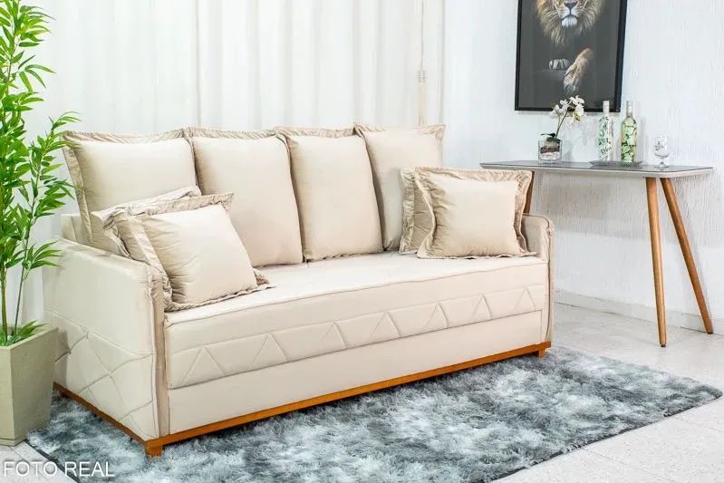 Sofá Bélgica Bege Veludo com Molas Bonnel 2.00m - Entrega Rápida e Frete Grátis! 
