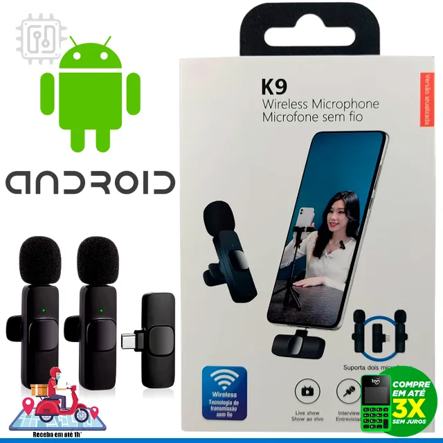 Microfone de Lapela USB-C Duplo Sem Fio Tipo C Wireless Android iPhone 15 16