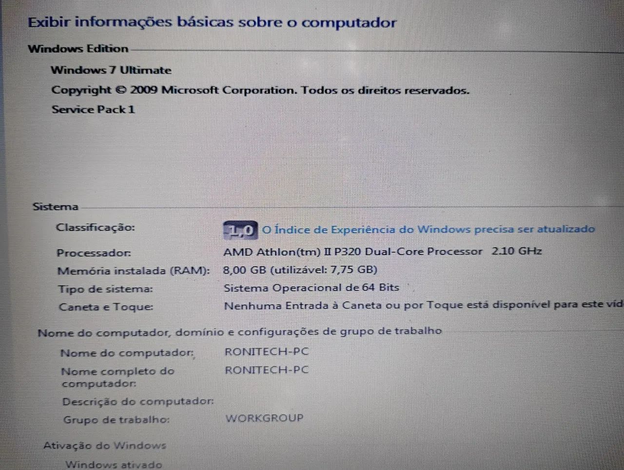 Notebook AMD Athlon II P320 8GB RAM