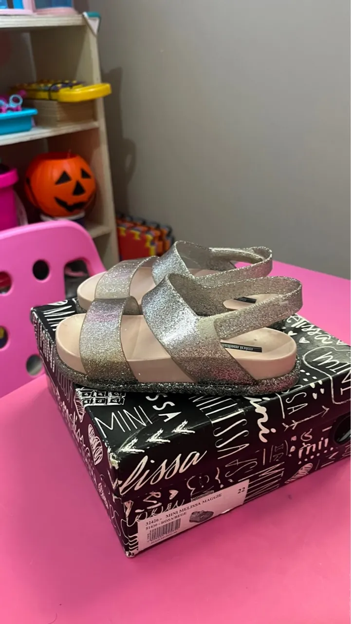 Sandália Mini Melissa Maggie Glitter Rosa/Bege - Nº 22