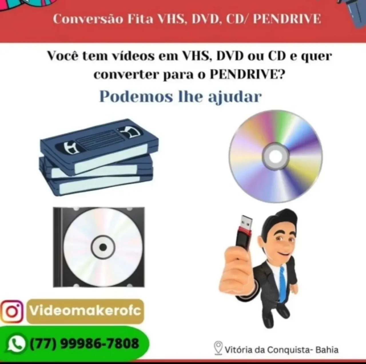 Conversão VHS, DVD e CD para Pendrive