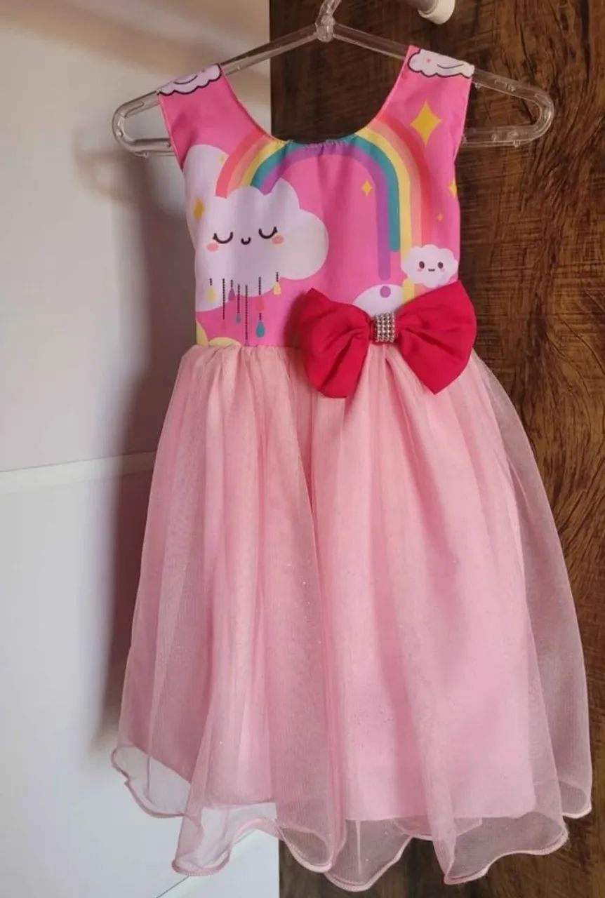 Vestido infantil festa Rosa Nuvem brilho