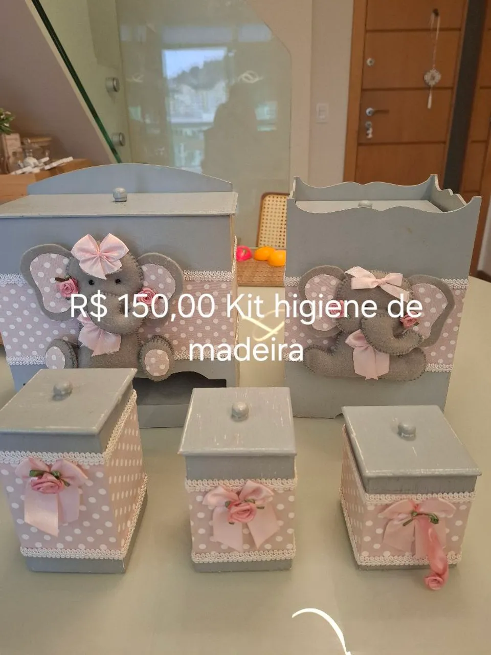Kit Higiene Bebê Elefante Madeira