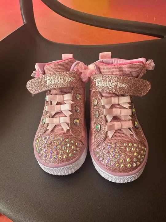 Tênis Infantil Twinkle Toes - Rosa - Glitter - Renda skechers