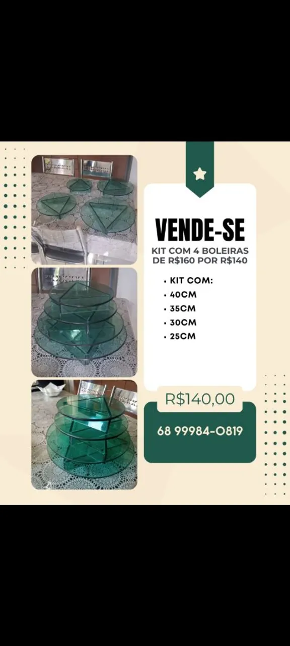 Kit com 4 boleiras de vidro verde - R$140