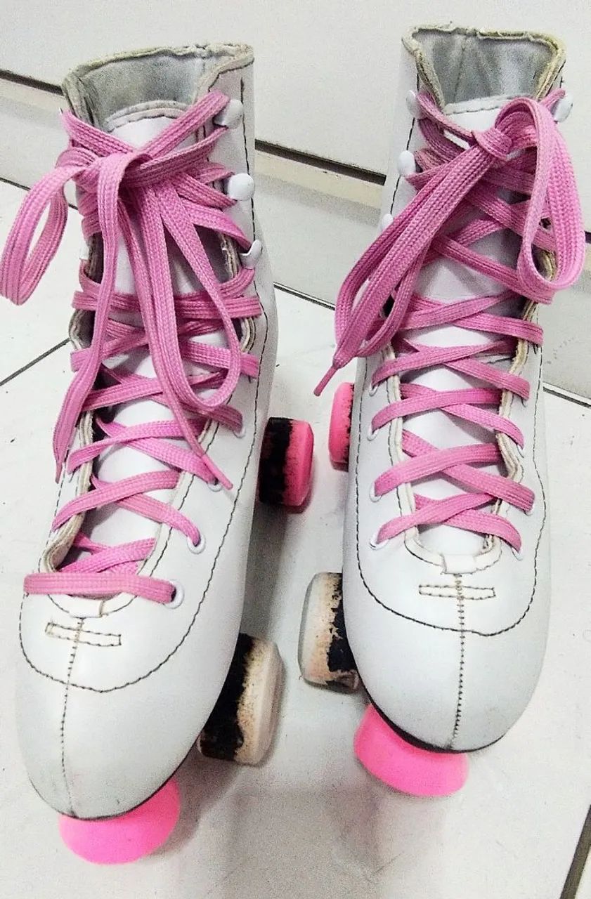Patins Clássico 4 Rodas 37/38 Branco e Rosa Fun - Foto 5