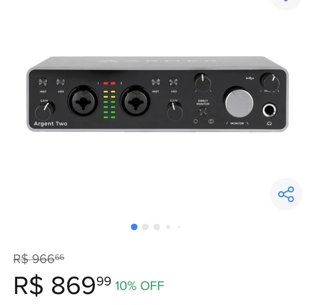 Interface de áudio armer argent two dois canais 