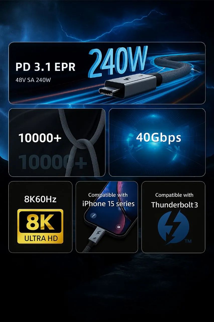 Cabo USB-C 240W 40Gbps UGOURD - Carregamento Rápido e Transferência! - Foto 2