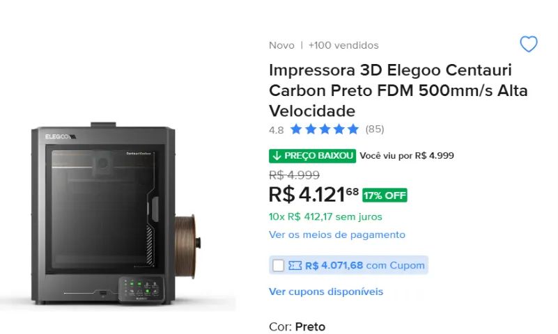Impressora 3D Elegoo Centauri Carbon