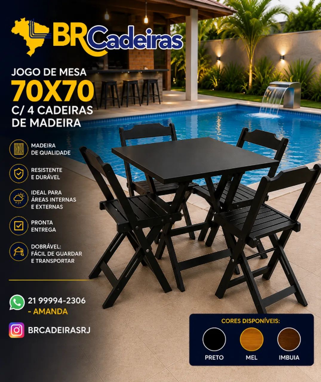 JOGO DE MESA C/ 4 CADEIRAS MADEIRA 