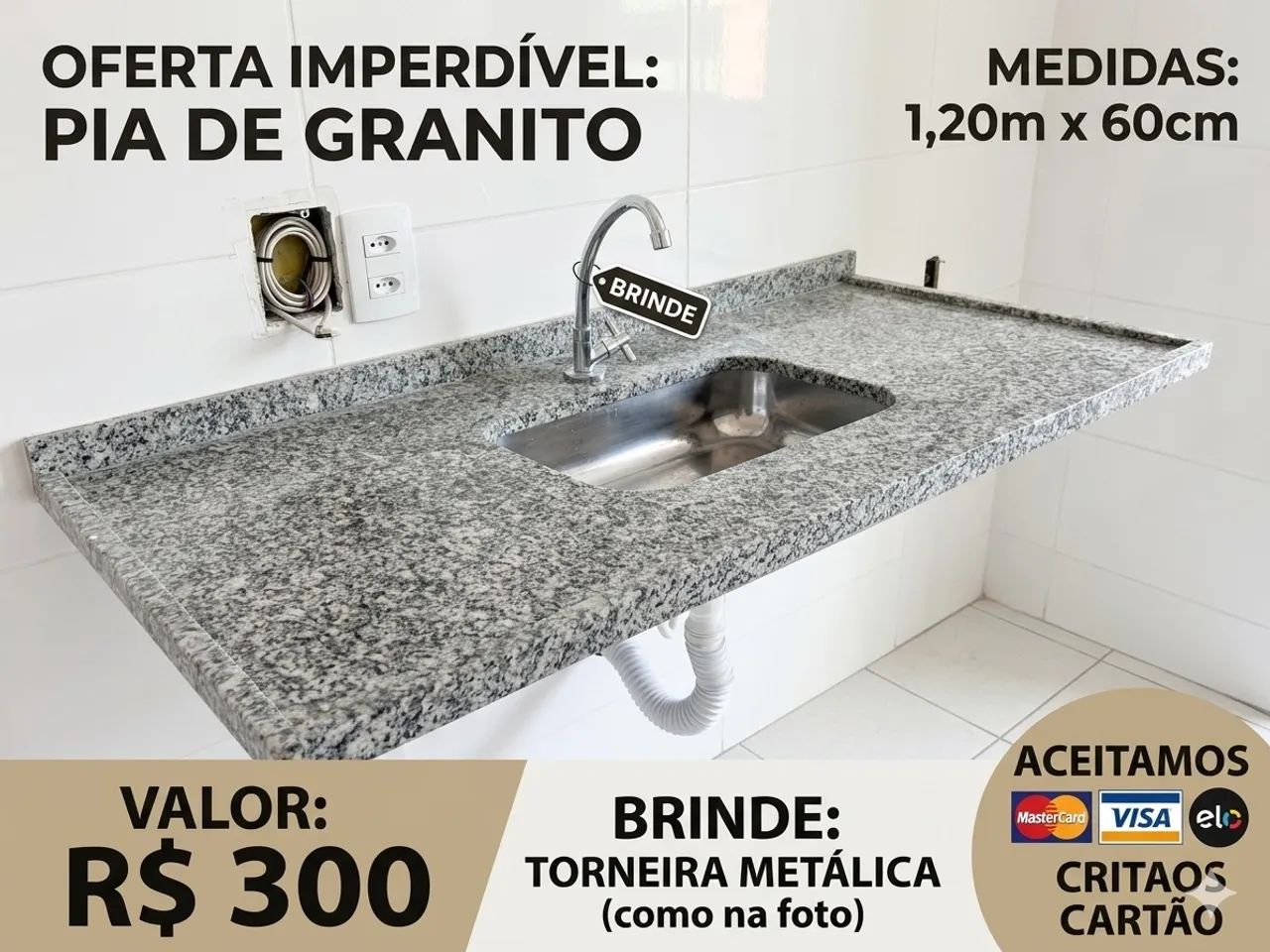 Granite Kitchen Sink 1.20 x 60 cm, Free Metal Faucet