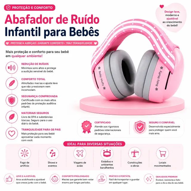 Abafador de Ruído Infantil para Bebes (Cinza) - Foto 2