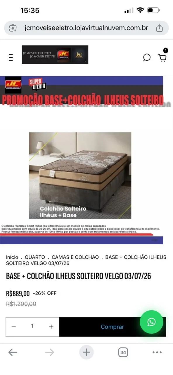 BASE E COLCHÃO ILHÉUS SOLTEIRO