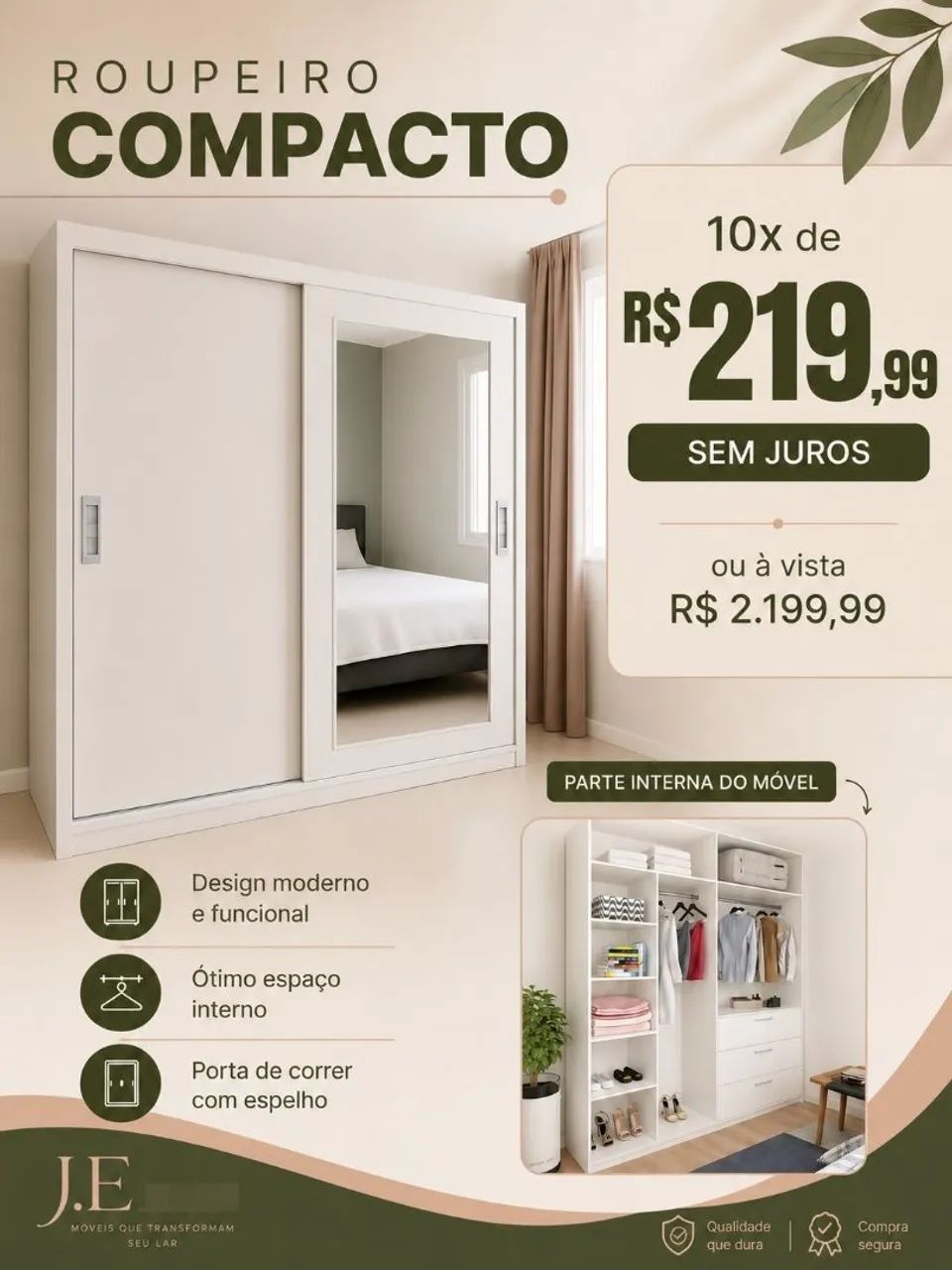 Guarda roupa em mdf com portas de correr 
