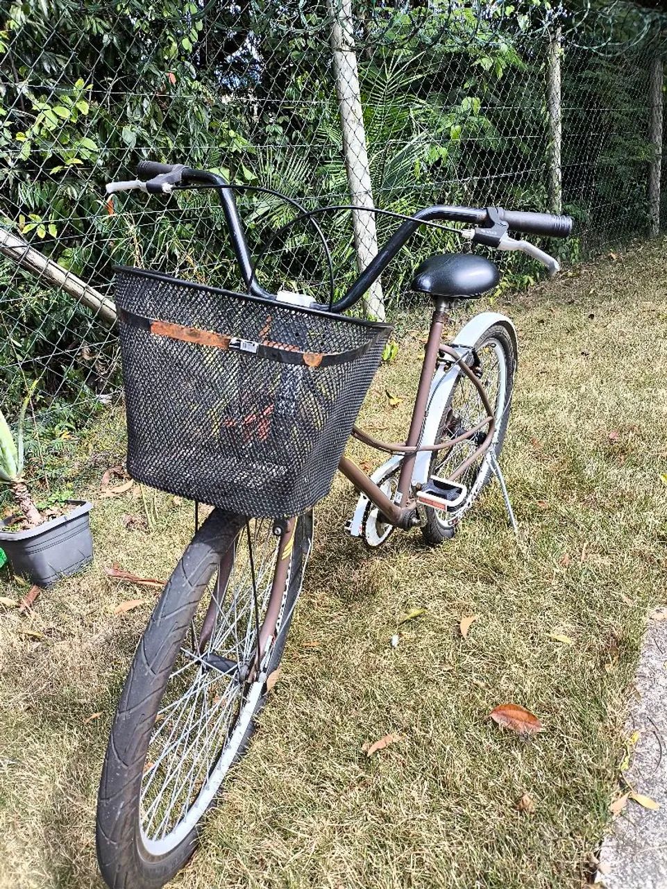 Bicicleta de Passei Retrô Marrom e Branca com cestinha + cadeado  - Foto 4
