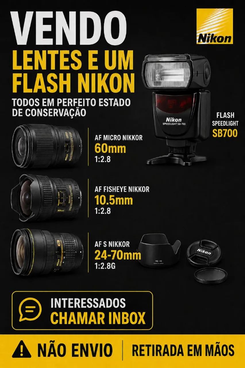 ? VENDO LENTES E FLASH NIKON - TUDO EM PERFEITO ESTADO!