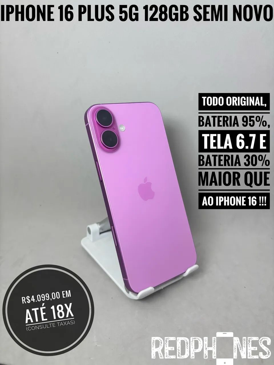 Loja física. Aceitamos trocas em iPhone's ou Android. iPhone 16 Plus 128GB 