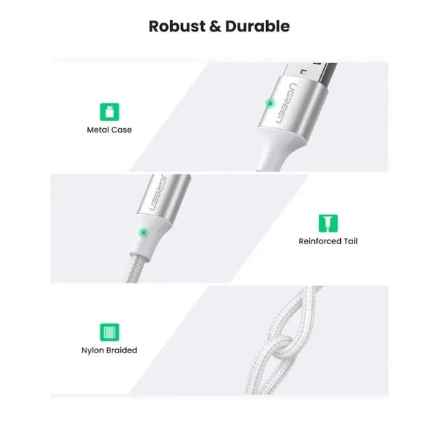 Cabo Ugreen USB-A/USB-C 3A US288 1M SLV-60131 - Prata - Foto 2
