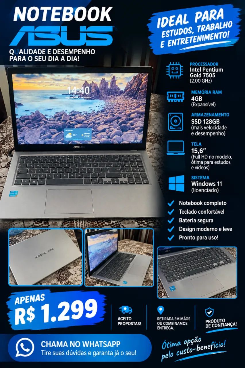 ? NOTEBOOK ASUS VIVOBOOK À VENDA!  ? Em ótimo estado e funcionando perfeitamente!  ? Int
