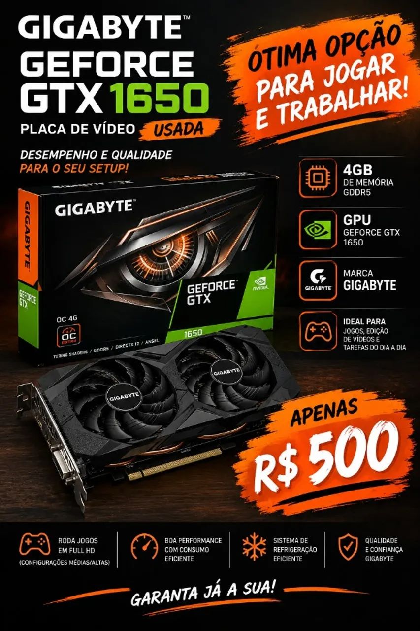 Placa de Video Gigabyte GTX1650 4Gb de RAM