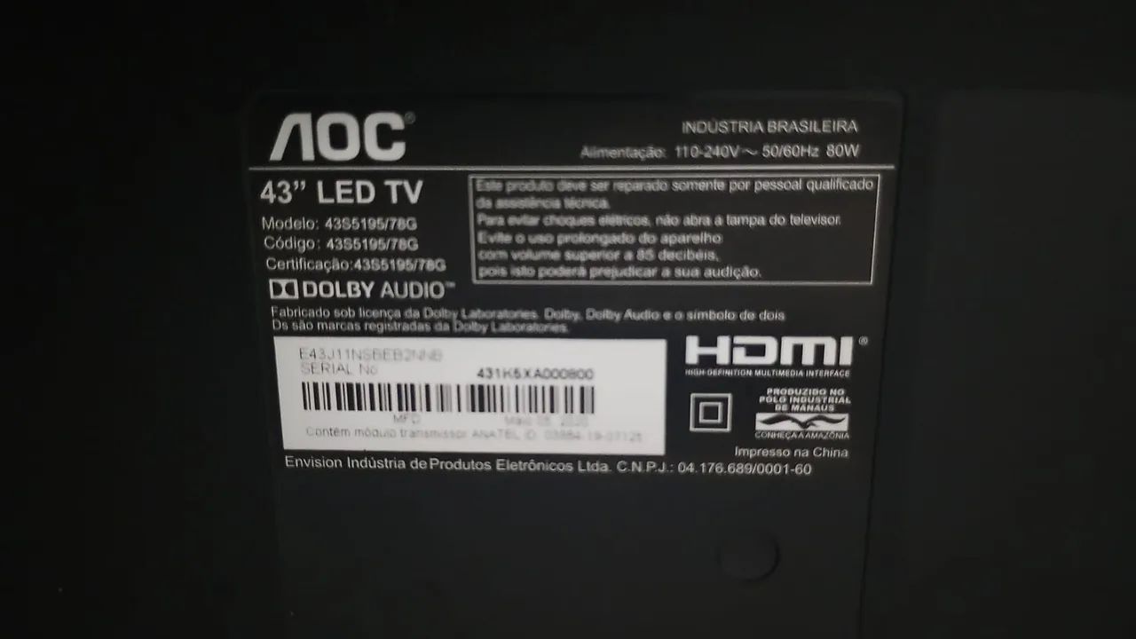 Vendo TV smart 43 polegadas Roku funcionando perfeitamente 