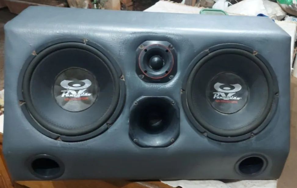 Caixa de som automotiva com 2 de 12 polegadas 1 corneta e 1 Twitter 