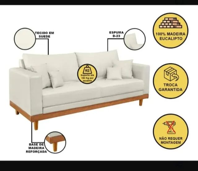 Sofá 3 ligares suede bege - seminovo - Foto 3