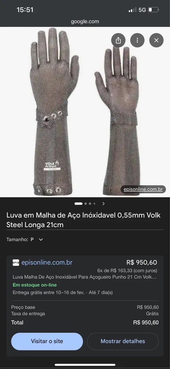 Luva açougueiro manga comprida