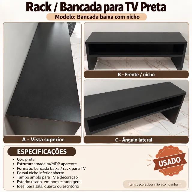 RACK / BANCADA PARA TV - PRETO 