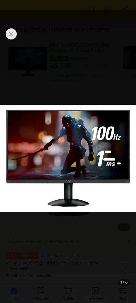 Monitor novo gamer