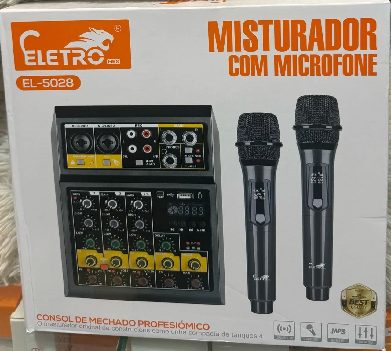Mesa De Som 4 canais com 2,Microfones 