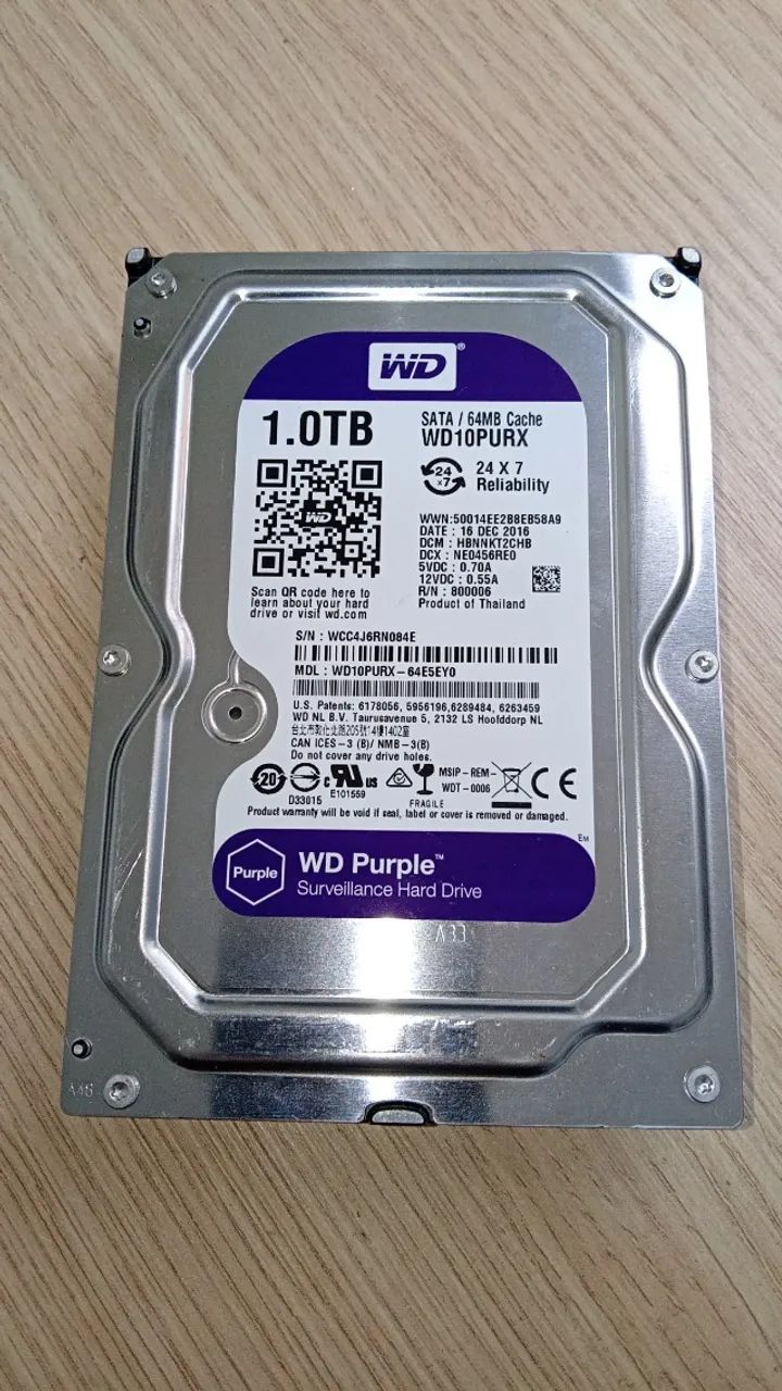 Hd Interno 1tb Wd Purple Sata P/ Dvr Cftv 