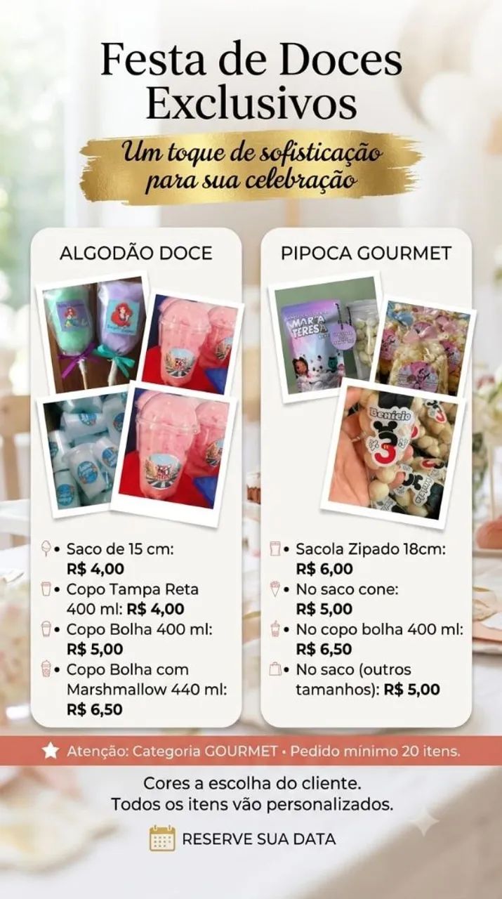 Pipoca goumert e algodão doce no copo 