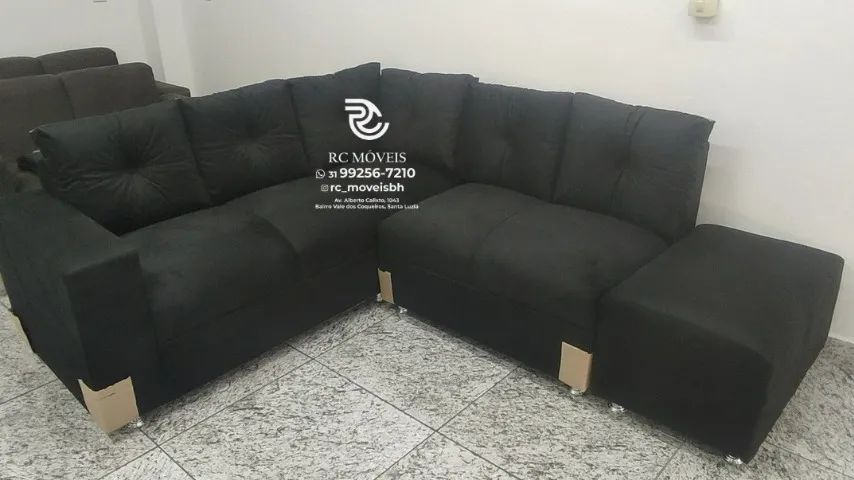 Sofá de Canto com Puff Suede D33 Confortável Direto da Fábrica - Foto 3