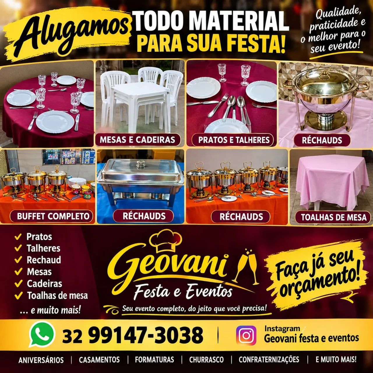 ALUGUEL DE MATERIAIS DE FESTAS