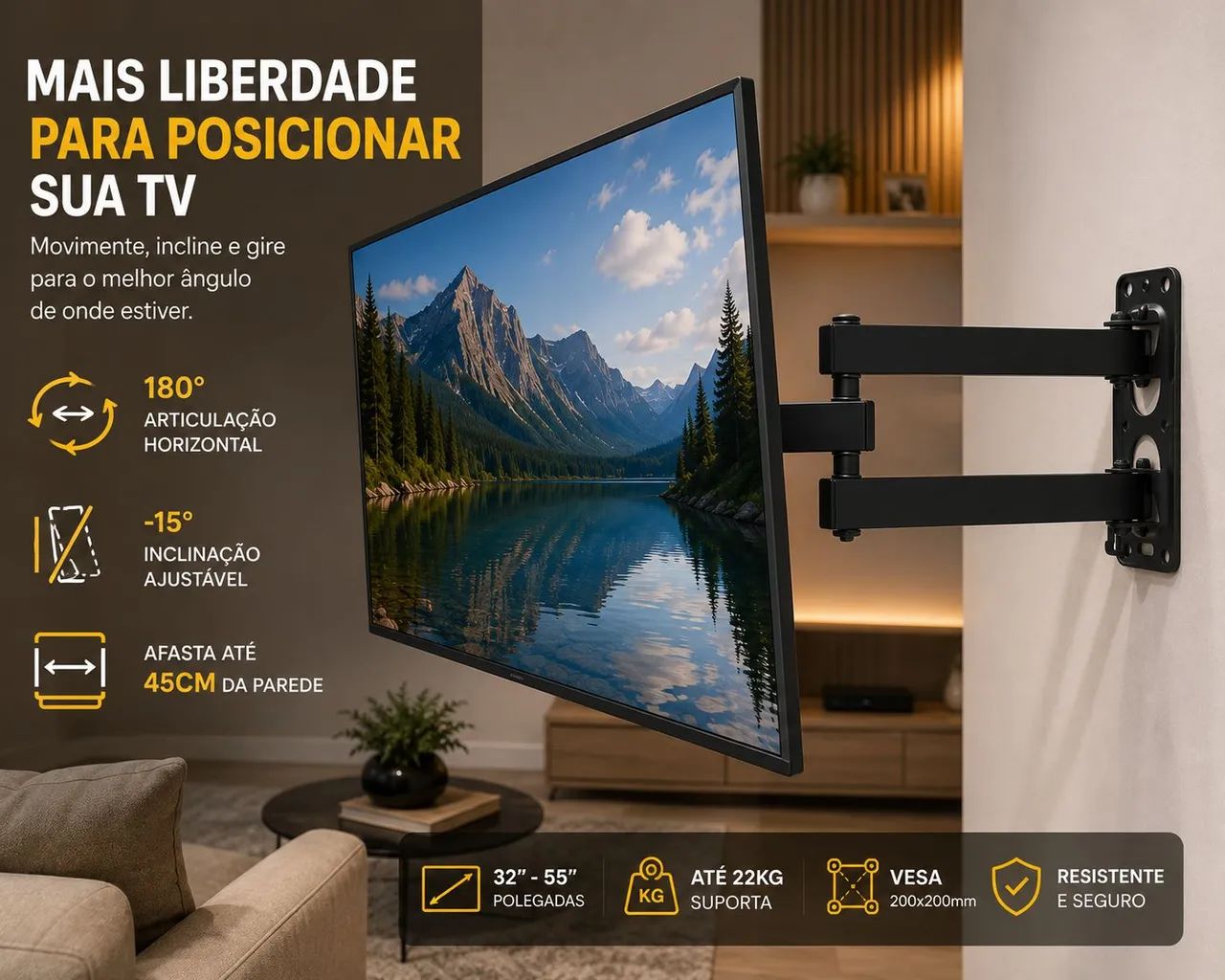 Suporte de TV Articulado 32 a 55 Polegadas Pronta Entrega  - Foto 3