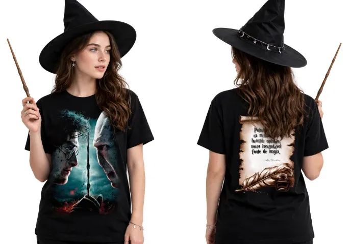 Camisa HARRY POTTER E AS RELÍQUIAS DA MORTE - Foto 2
