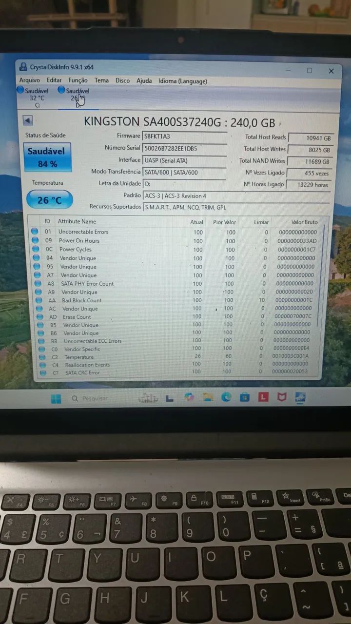 SSD Kingston A400 240GB SATA lll 2.5" 84%de Saúde -Testado e formatado  - Foto 3